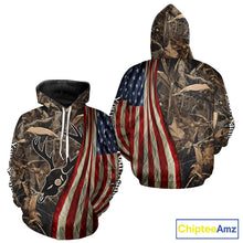 Load image into Gallery viewer, Skull Deer Hunting Shirt-Personalized US Flag Camouflage, Best Hunting Hoodie For Hunter NHT364