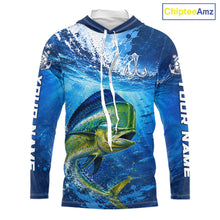 Load image into Gallery viewer, Mahi Mahi Fishing Jersey Ocean Blue 3D All Over Print Long Sleeve Hooded Performance Shirt 