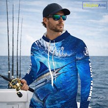 Load image into Gallery viewer, Marlin Fishing Jersey Ocean Blue 3D All Over Print Long Sleeve Hooded Performance Shirt NHT1085