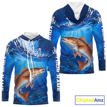 Load image into Gallery viewer, Redfish (Red Drum) Fishing Jersey Ocean Blue 3D All Over Print Long Sleeve Hooded Performance Shirt NHT1086