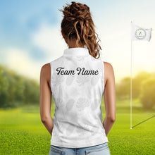 Load image into Gallery viewer, Sleeveless Womens Golf Polo Shirts Custom Gray Tropical Leaves Golf Shirts, Best Womens Golf Wears NHT783