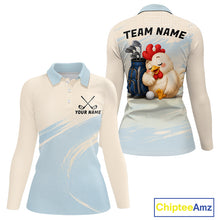 Load image into Gallery viewer, Funny Chicken Golf Polo Shirt for Womens  Personalized Custom Name Blue Golf Polo