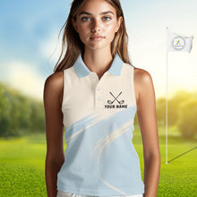 Load image into Gallery viewer, Funny Chicken Womens Sleeveless Golf Polo Shirt Personalized Custom Name Blue Golf Polo For Womens NHT949