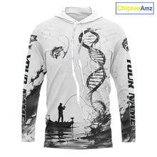 Load image into Gallery viewer, Largemouth Bass Fishing Long Sleeve Hooded Shirt Fisherman Boat DNA Art Graphic For Anglers For Men