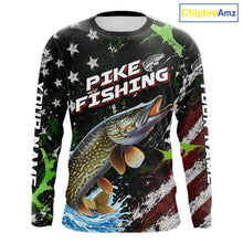 Load image into Gallery viewer, Best Pike Fishing Shirt Long Sleeve American Flag Patriotic Custom Name