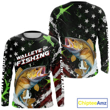 Load image into Gallery viewer, Best Walleye Fishing Shirt Long Sleeve American Flag Patriotic Custom Name