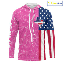 Load image into Gallery viewer, Texas Fishing Shirt Pink American Flag Men's Long Sleeve Hooded Fishing Apparel NHT1152