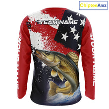 Load image into Gallery viewer, Personalized Walleye Fishing Jerseys, Custom American Flag Walleye Fishing Shirts Long Sleeve NHT488