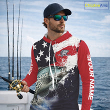 Load image into Gallery viewer, Personalized Crappie Fishing Jerseys, Custom American Flag Crappie Hooded Fishing Shirts Long Sleeve NHT491