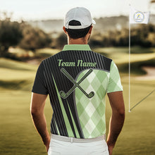 Load image into Gallery viewer, Mens Golf Polo Shirt Green Black Argyle Plaid Golf Pattern Custom,  Mens Shirt Golf Tops NHT667