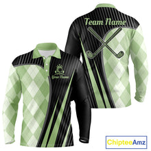 Load image into Gallery viewer, Mens Golf Polo Shirt Green Black Argyle Plaid Golf Pattern Custom,  Mens Shirt Golf Tops NHT667