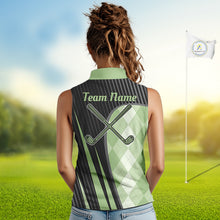 Load image into Gallery viewer, Womens Sleeveless Golf Polo Shirt Green Black Argyle Plaid Golf Pattern Custom,  Womens Shirt Golf Tops NHT667