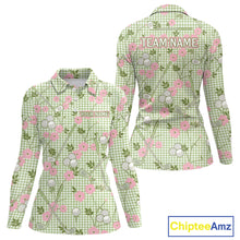 Load image into Gallery viewer, Floral Golf Polo Shirt Personalized Gingham Golf Shirt Custom Name Cute Golf Outfit For Womens Golf Gift NHT688