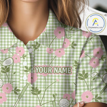 Load image into Gallery viewer, Floral Golf Polo Shirt Personalized Gingham Golf Shirt Custom Name Cute Golf Outfit For Womens Golf Gift NHT688