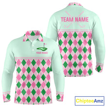 Load image into Gallery viewer, Pink Argyle Golf Polo Shirt Personalized Men Golf Shirt Cute Preppy Golf Outfit Custom Name, Familly Team Shirts NHT691