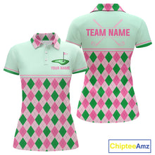 Load image into Gallery viewer, Pink Argyle Golf Polo Shirt Personalized Womens Golf Shirt Cute Preppy Golf Outfit Custom Name, Familly Team Shirts NHT691