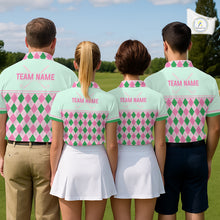 Load image into Gallery viewer, Pink Argyle Golf Polo Shirt Personalized Womens Golf Shirt Cute Preppy Golf Outfit Custom Name, Familly Team Shirts NHT691
