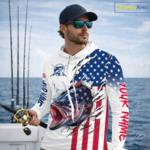 Load image into Gallery viewer, Bass Fishing Shirts Long Sleeve Hooded  With American Flag – USA Patriotic Angler Performance Shirt