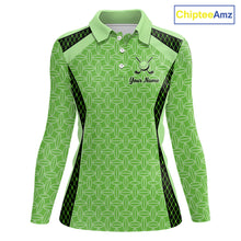 Load image into Gallery viewer, Custom Womens Mint Green Golf Polo, Personalized Geometric Pattern Golf Shirt With Name, Gift For Golfer NHT702