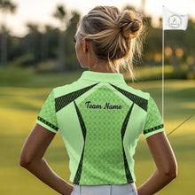 Load image into Gallery viewer, Custom Womens Mint Green Golf Polo, Personalized Geometric Pattern Golf Shirt With Name, Gift For Golfer NHT702