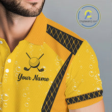 Load image into Gallery viewer, Custom Mens Beer Bubbles Golf Polo Shirt, Personalized Yellow Beer Themed Golf Jersey With Name, Gift For Golfer NHT703