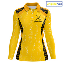Load image into Gallery viewer, Custom Womens Beer Bubbles Golf Polo Shirt, Personalized Yellow Beer Themed Golf Jersey With Name, Gift For Golfer NHT703