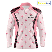 Load image into Gallery viewer, Custom Men's Flamingo Golf Polo, Personalized Pink Flamingo Golf Shirt With Name, Gift For Golfer NHT705
