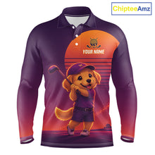 Load image into Gallery viewer, Personalized Golden Retriever Dog Golf Shirt - Retro Sunset Golf Polo Shirt For Men