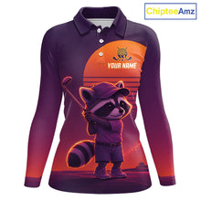 Load image into Gallery viewer, Personalized Raccoon Golf Shirt - Retro Sunset Womens Golf Polo Shirt