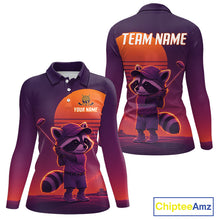 Load image into Gallery viewer, Personalized Raccoon Golf Shirt - Retro Sunset Womens Golf Polo Shirt