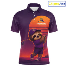 Load image into Gallery viewer, Personalized Sloth Golf Shirt - Retro Sunset Golf Polo Shirt For Men