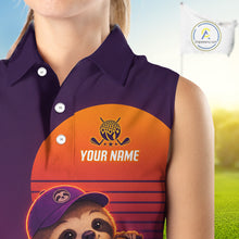 Load image into Gallery viewer, Personalized Sloth Golf Shirt - Retro Sunset Womens Sleeeveless Golf Polo Shirt 