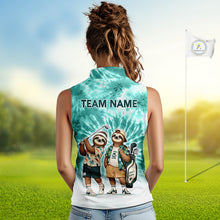 Load image into Gallery viewer, Funny Sloth Sleeveless Womens Golf Polo Shirt  –  Blue Tie Dye Custom Name Golf Shirt, Golf Gift NHT880