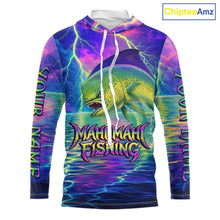 Load image into Gallery viewer, Angry Mahi Mahi Custom Hooded Fishing Shirts Long Sleeve, Design Neon Mahi Mahi Fishing Jersey NHT533