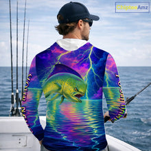 Load image into Gallery viewer, Angry Mahi Mahi Custom Hooded Fishing Shirts Long Sleeve, Design Neon Mahi Mahi Fishing Jersey NHT533