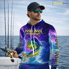 Load image into Gallery viewer, Custom Neon Pattern Mahi Mahi Hooded Fishing Shirts Long Sleeve, Fishing Shirt Jersey NHT534