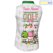 Load image into Gallery viewer, The Duck Family Golf Team – Personalized Matching Argyle Pattern Womens Sleeveless Polos Golf Shirt NHT723