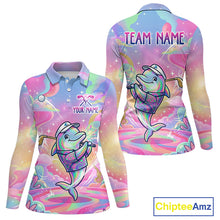 Load image into Gallery viewer, Funny Pastel Dolphin Womens Golf Polo Shirt Custom Ocean Golf Shirt, Polo Gift For Golf Lovers NHT897
