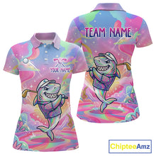 Load image into Gallery viewer, Funny Pastel Shark Womens Golf Polo Shirt Custom Ocean Golf Shirt, Polo Gift For Golf Lovers NHT898
