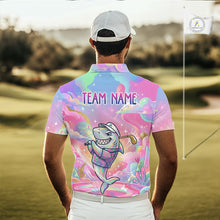 Load image into Gallery viewer, Funny Pastel Shark Mens Golf Polo Shirt Custom Ocean Golf Shirt, Polo Gift For Golf Lovers NHT898