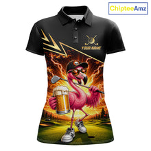 Load image into Gallery viewer, Funny Flamingo Womens Golf Polo Shirts Custom Golf And Beer Golf Apparel For Golfer NHT900