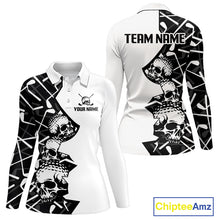 Load image into Gallery viewer, Custom Skull Womens Golf Polo Shirt Personalized Name, Golf Team Polo Jersey| Black 
