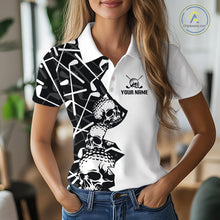 Load image into Gallery viewer, Custom Skull Womens Golf Polo Shirt Personalized Name, Golf Team Polo Jersey| Black 