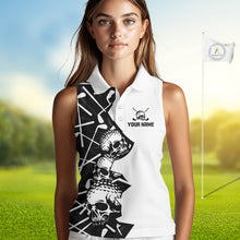 Load image into Gallery viewer, Custom Skull Womens Sleeveless Golf Polo Shirt Personalized Name, Golf Team Polo Jersey| Black 