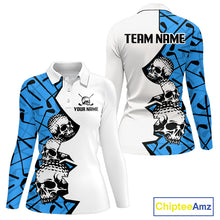 Load image into Gallery viewer, Custom Skull Womens Golf Polo Shirt Personalized Name, Golf Team Polo Jersey| Blue 