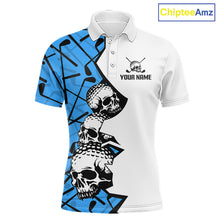Load image into Gallery viewer, Custom Skull Mens Golf Polo Shirt Personalized Name, Golf Team Polo Jersey| Blue