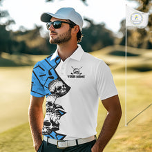 Load image into Gallery viewer, Custom Skull Mens Golf Polo Shirt Personalized Name, Golf Team Polo Jersey| Blue