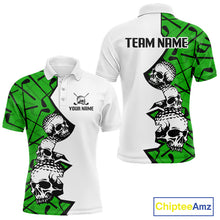 Load image into Gallery viewer, Custom Skull Mens Golf Polo Shirt Personalized Name, Golf Team Polo Jersey| Green 