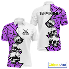 Load image into Gallery viewer, Custom Skull Mens Golf Polo Shirt Personalized Name, Golf Team Polo Jersey| Purple 