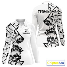 Load image into Gallery viewer, Custom Skull Womens Golf Polo Shirt Personalized Name, Golf Team Polo Jersey| White 